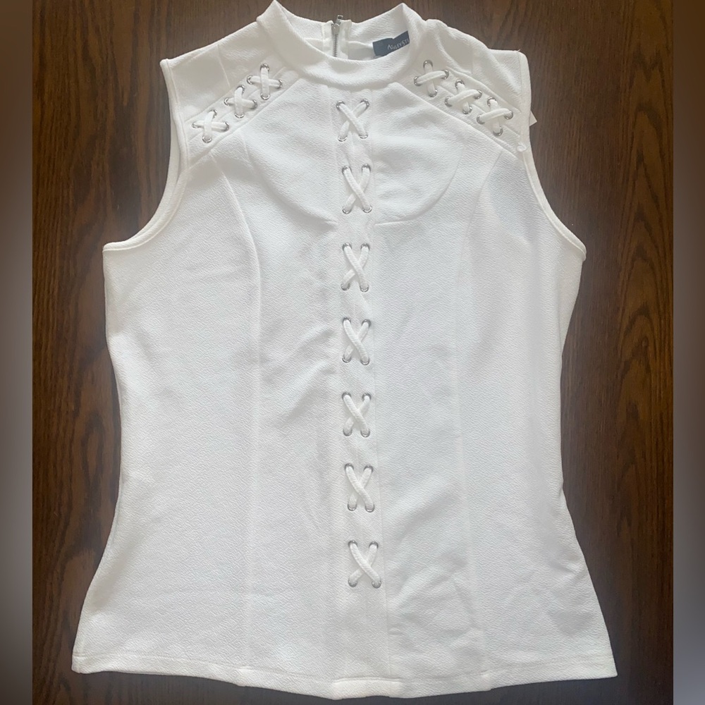 Ashley Stewart Elegant White Sleeveless Top